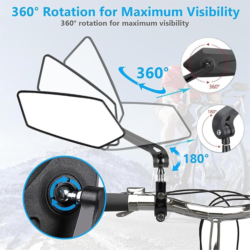 1 Pair Bike Handlebar Rearview Mirrors, 360° Rotatable Safety Glass Design