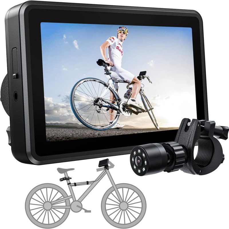 Handlebar Bike Mirror with Rearview Camera, 4.3-Inch HD Display, Night Vision, 145° Wide Angle