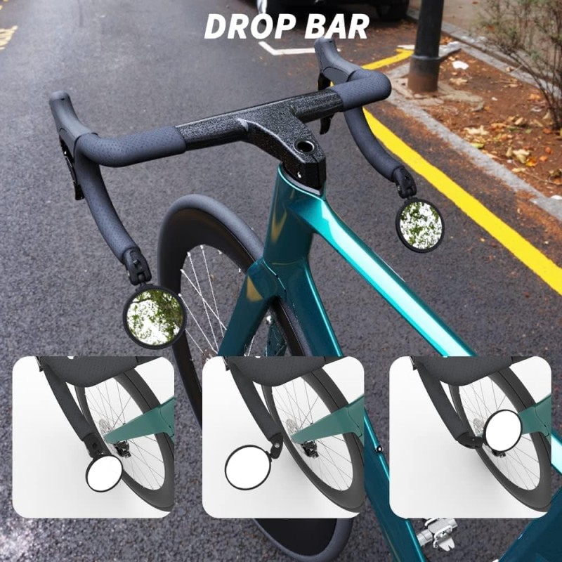 Bar End Bike Mirror with HD Convex Glass, Adjustable Bicycle Rearview Mirror, Easy to Install