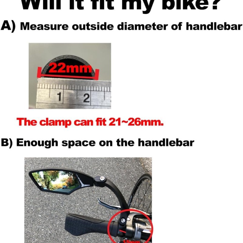 Handlebar Bike Mirror with HD Shatter-Resistant Glass, Adjustable Rotatable Bicycle Rearview Mirror