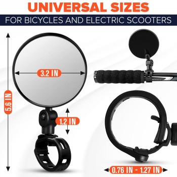 2-Pack Bike Handlebar Mirrors, Adjustable Bicycle Rearview Mirrors