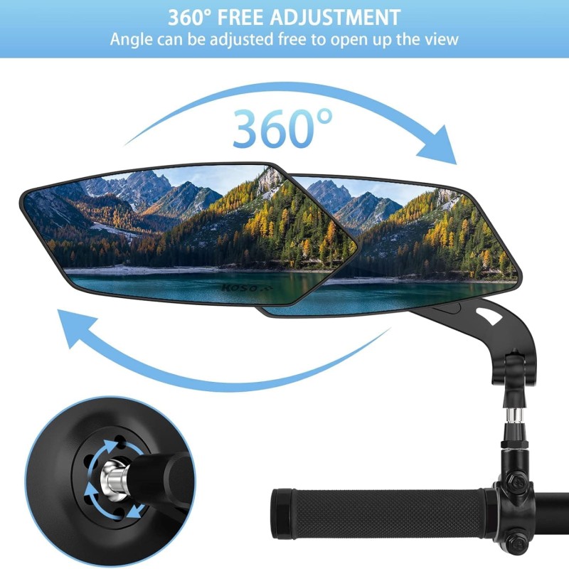 2-Pack Bike Mirrors for eBikes, 360° Adjustable Bicycle Rearview Mirrors